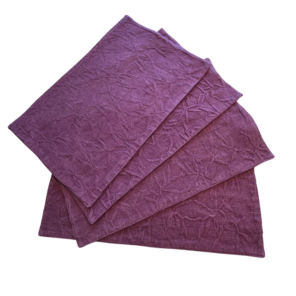 Vintage Textured Placemats Set of 4 Purple Burgundy Leaf Pattern Table Decor